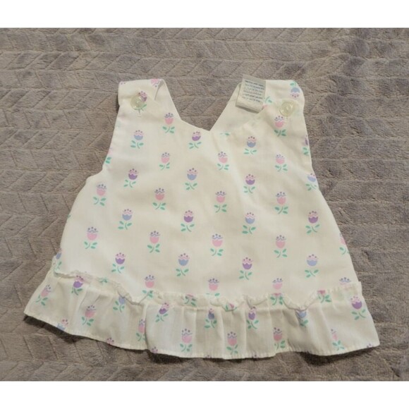 Babyfair Baby Girl Apron Top 0-6 Months Tulips Floral Vintage 1990s - Picture 4 of 4